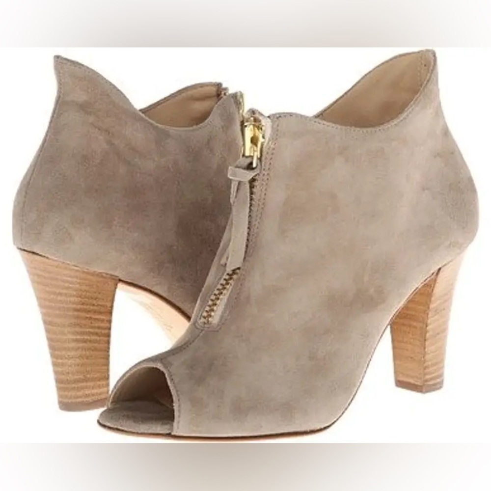Paul Green Topaz Zipper Gray Suede Peep Toe Heeled Ankle Bootie Size UK 4/5/US 7
